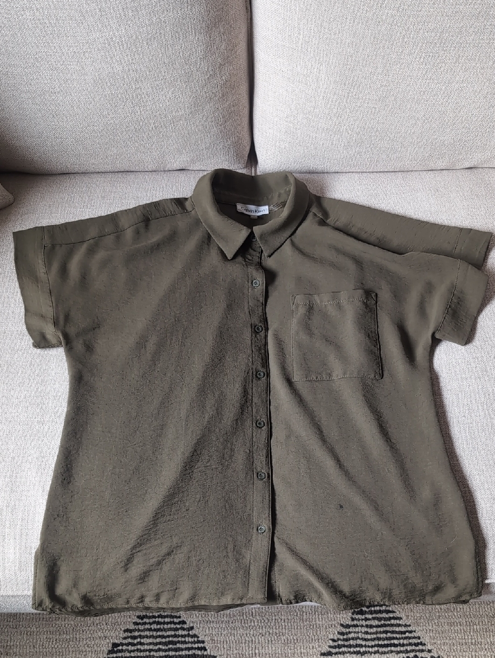 Calvin Klein Olive Green Short-Sleeve Button-Down Shirt